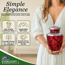 Crimson Rose Urn for Ashes for Women – Large Cremation Urns for Adult Female – Memorial Funeral Urn for Human Ashes, Home Display, or Burial (Large, Adult)