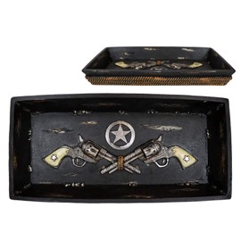 Ebros Old World Western Country Cowboy Dual Revolvers Six Shooter Gun Pistol Lone Star and Braided Ropes Jewelry Coin Dish Tray Home Or Office Organizer