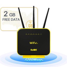 KuWFi Hotspot 4G LTE No SIM Card Router 1200Mbps Dual Band Gigabit WiFi External Antenna with US 2GB Data vSIM Router Offer high-Speed Data Plans to accommodate RV orRural No Contract Plug and Play