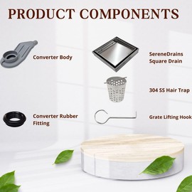 SereneDrains Wow Drain TM Horizontal Side Discharge Outlet Low Profile Tile in Square Shower Drain Assembly Reducer PVC Base Pipe Fitting P Trap (Brushed Nickel)