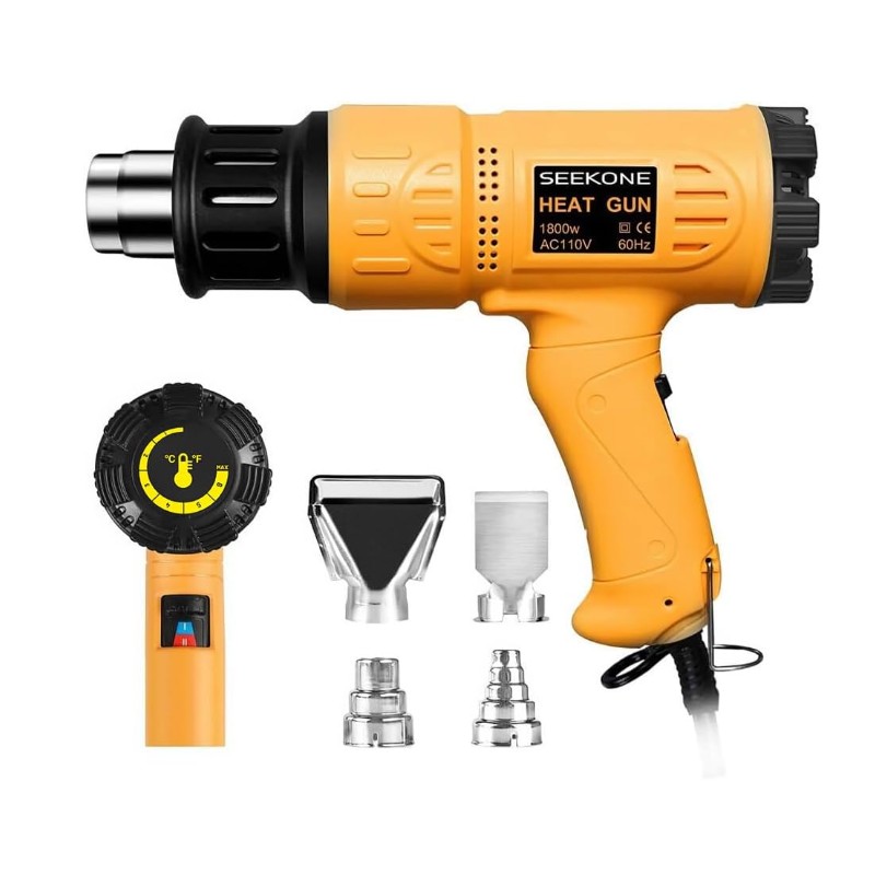 SEEKONE Heat Gun 1800W 122℉-1202℉ with 4 Nozzles for Paint
