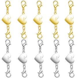 925 Silver Magnetic Necklace Clasps and Closures, Double Lobster Magnetic Necklace Clasps for Bracelet and Necklace Extender (5golden+5silvery)