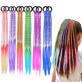 QSZHSL Pack of 12 Colourful Hair Strands Children, Hair Strands Girls, Children Colourful Hair with Elastic Rope Band for Girls Women, Hair Accessories Girls for Parties, Carnival, Birthday (Pack of