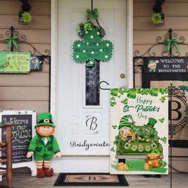 OPULANE Happy St Patricks Day Garden Flag 12x18 Inch Double Sided Lucky Clovers Shamrocks Gnome Truck Outside Small Flag for Yard Outdoor Holiday Decoration