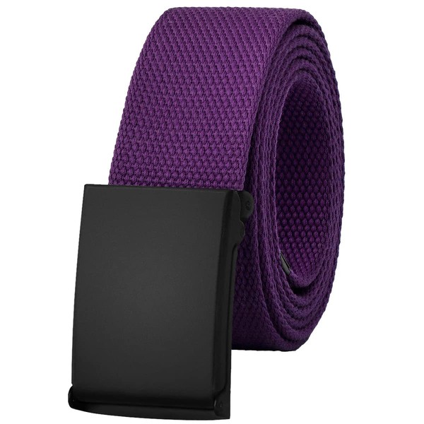 Falari Canvas Web Belt Fully Adjustable Cut to Fit Golf Belt Flip Top Black Buckle - Dark Purple