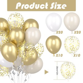 Balloons Gold White, Pack of 60 White Beige Gold Latex Balloons with Gold Confetti Balloons, White Sand Metallic Gold Balloons for Birthday, Anniversary Celebrations and Boho Baby Shower Wedding JGA