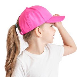 DANMY Kids Baseball Hat Visor, Little Girl Sun Protection Hat with Ponytail Hole, UPF 50+ Sun Hat for Girls, Ages 2-8, Pink