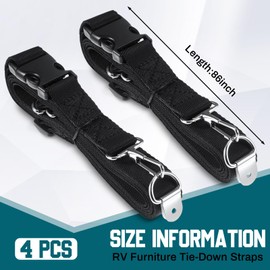 Seenelling 4 Pcs 86" RV Furniture Tie Down Straps Anti Tip TV Safety Straps Rv Furniture Motor Home Awning Tie Downs Hook and D Ring for Camper Traveling