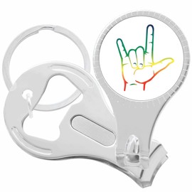 Sign Language Rainbow I Love You Nail Clippers Plus Bottle Opener Keychain