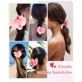 WELROG 6 Pieces Hawaiian Flower Hair Ties for Women - Artificial Tropical Orchid Satin Hair Scrunchies Beach Party Wedding