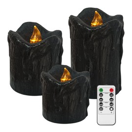 NjaoHoo LED Flameless Candles Battery Operated Real Wax Flickering Pillar Candle Set with Remote Control and Timer Rustic Primitive Lights Decor Vintage Candles, 2.3" 3" 4" Pack of 3(Black)