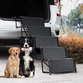 Dog ramp, 5-Step Dog ramps for Large Dogs with Non-Slip Surface, Portable Aluminum Dog Steps Supports up to 250 lbs,17.3" Wide Foldable Dog ramp for car, SUV, and Truck