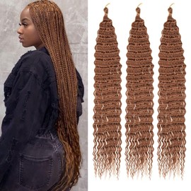 Samtress Ocean Wave Crochet Hair 30 Inch Deep Wave Curly Braiding Hair Extensions 3 Packs Brown Ocean Wave Crochet Hair for Boho Crochet Box Braids Synthetic (#30)