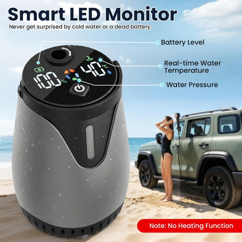 dessports Portable Camping Shower, 6000mAh Rechargeable Outdoor Shower Pump