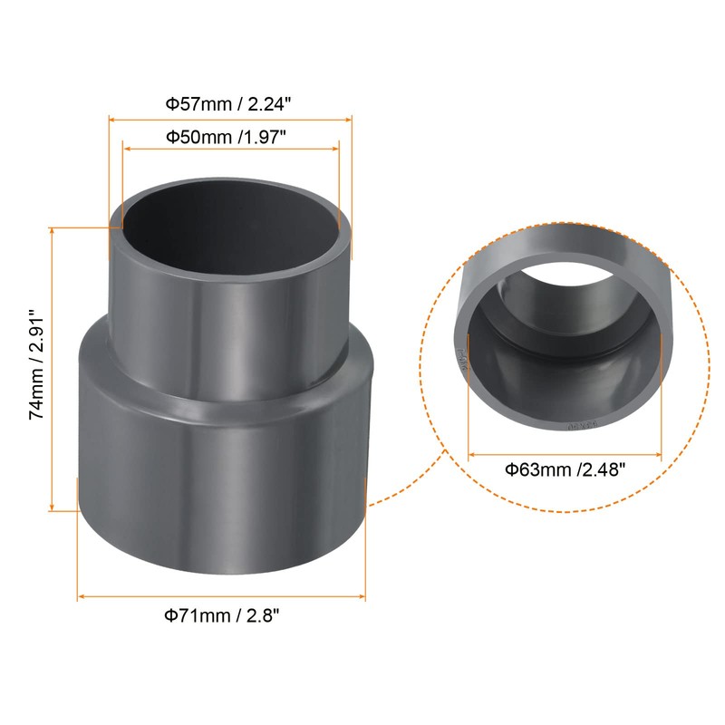 PATIKIL PVC Reduction Pipe Fitting 63 x 50 mm Straight