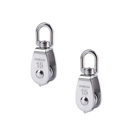 Alioay M15 Pulley, Rope Pulley, Swivel, Stainless Steel Pulley, Load Capacity 165.4 lbs (75 kg), Set of 2 (M15 (Set of 2)