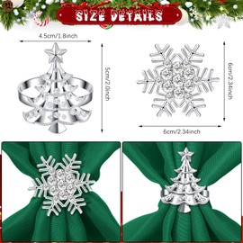 EBOOT 16 PCS Christmas Napkins and Ring Set 8 PCS Red Washable Christmas Napkins Cloth 8 PCS Christmas Napkin Rings Holder for Xmas Holiday Dinner Party Table Decoration (Snowflake, Tree, Green)