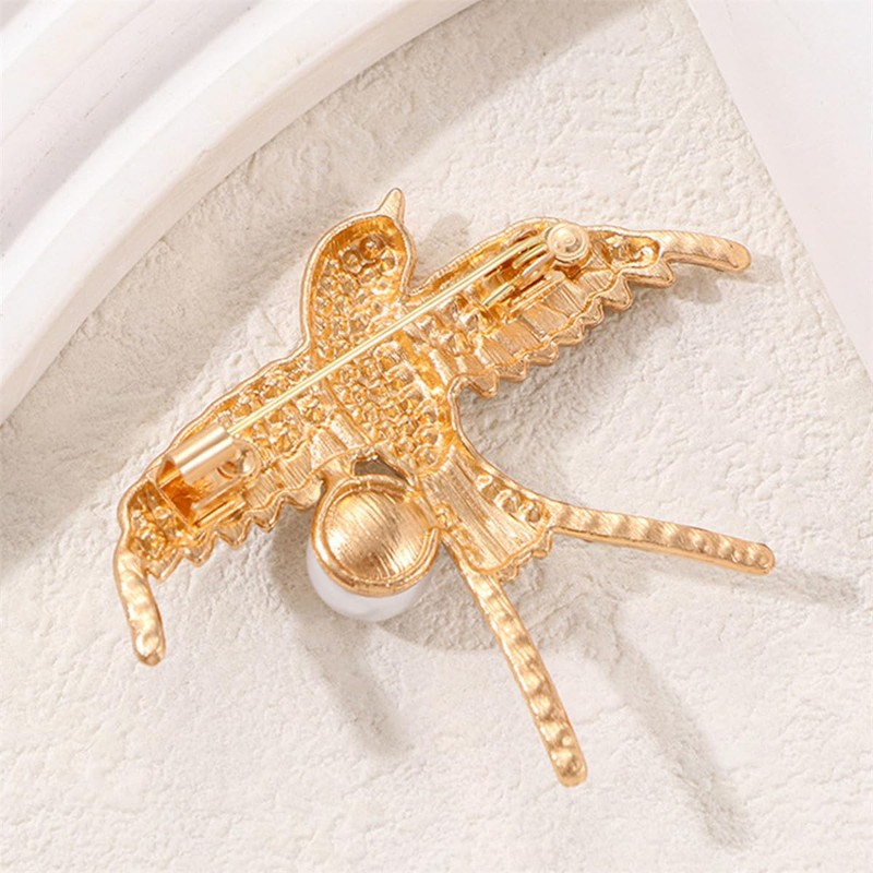 Rhinestone Swallow Bird Brooch Pin for Women Unisex Gold Plated