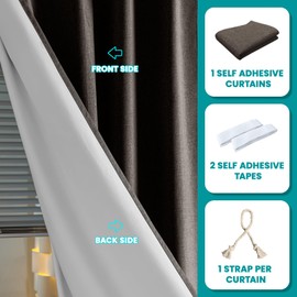 Sovtfides 100 % opacas cortinas autoadhesivas portátiles para recámara, fácil de instalar, ventanas térmicas aisladas para cocina, oscurecimiento de habitación, cortinas de ventana pequeñas, 35 x 80