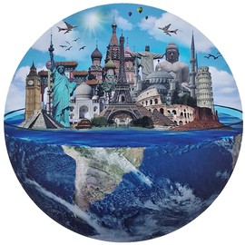 Puzzle 1000 Pieces Round 69 x 69 cm Sights Scenic Landscapes World Globe World Wonders Buddha Statue of Liberty Brain Training Jigsaw