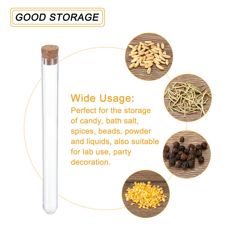 PATIKIL 13ml Plastic Test Tubes with Cork Stoppers, 5Pcs 150x15mm