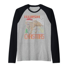 I Wish You A Pugly Christmas Pug Ugly Christmas Sweater Raglan, black