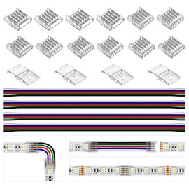 BTF-LIGHTING SMD 5 Pin 12mm 0.47in Width Transparent Connector Kit 8pcs Corner Connector 4pcs Gapless Solderless Connector 4pcs 5.9in Long 22AWG Extension Wires Support 5050 SMD RGBW LED Strip