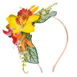 KorViSHOW Hawaiian Orchid Flower Headband - Artificial Hawaii Leis Floral Headpiece Tropical Flower Crown for Women Girls Hawaiian Costume Accessory Summer Beach Pool Vacation Decorations