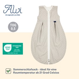 Alvi Baby Mäxchen Light Sleeping Bag Lightweight Sleeveless Summer Sleeping Bag Boys and Girls 100% Cotton, Graphic Taupe, 80