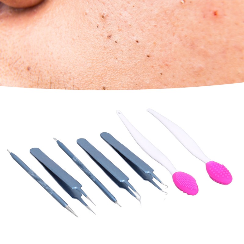 Blackhead Remover Tweezers Kit with Hot Compress Towel Clean Brush