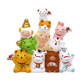 Osaka Choseido Zodiac Figurine, Year of the Us, Rabbit, Zodiac Sign, New Year's Decoration, Ceramic, Original Wooden Card Free Bonus Included (Sold Separately), Fukufuku Zodiac Decoration