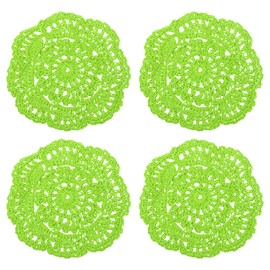 sourcing map Crochet Doilies, 4Pcs 4" - Cotton Woven Fabric Coasters, Lace Round Handmade Coasters with Floral for Wedding Party Decoration (Fluorescent Green)