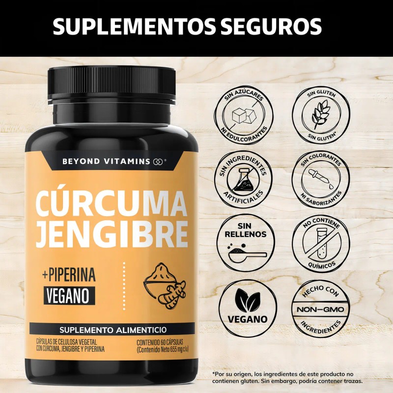 Beyond Vitamins Raz de Crcuma (curcumina) Jengibre potenciado con Pimienta