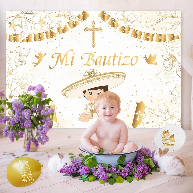57Pcs Mi Bautizo Banner Backdrop Balloons Arch Garland Tablecloth Kit