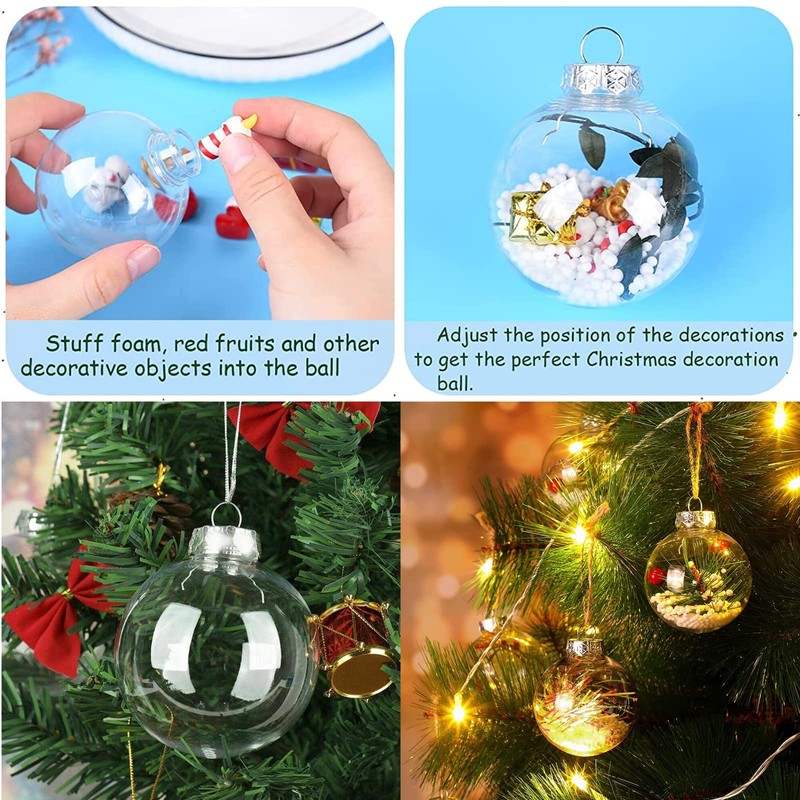 inherited behone 15 Pieces Plastic Christmas Baubles Transparent Round Clear