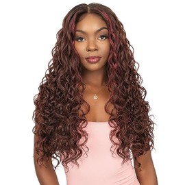 Janet Collection melt HD 360 HUMAN HAIR BLEND PRIME UNIMIX Hand-Tied 13X6 Frontal Baby Hair Transparent Lace GLUELESS HITA WIG With SOFT YAKY TEXTURE (COLOR #DR GINGER)