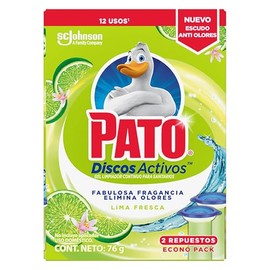 Pato Discos Activos para Inodoro, Gel Limpiador Continuo para Sanitarios, Aroma Lima Fresca, 72 mL, Repuesto, 12 Discos