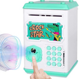 Electronic Piggy Bank for Kids Cash Money Saving Box Fingerprint and Face Scan Password Lock Money Box