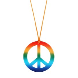 FORUBUS Peace Sign Pendant Necklace Retro Hippie Style Peace and Love Symbol Distressed Charm Rope Necklace for Women Men Jewelry (Colorful-rainbow)