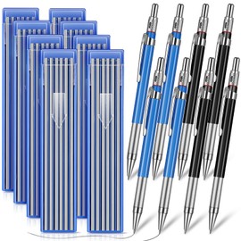 Zhehao 8 Pcs Welders Pencil with 96 Pcs 2 mm Silver Round Refills Construction Mechanical Pencil Metal Welding Markers with Built in Sharpener for Steel Tube Fitter Carpenter
