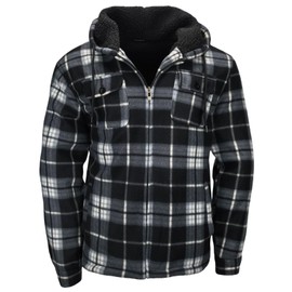 Dicodoum Black Coats for Men, Full-Zip Hoodies Warm Sherpa Fleece Jackets Hooded Cotton Blend Plaid Sweatshirt With Pockets Size L
