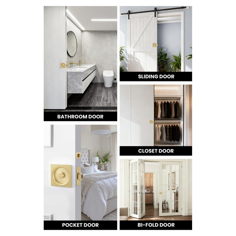 goldenwarm Brushed Gold Pocket Door Lock with Pull, Square Pocket