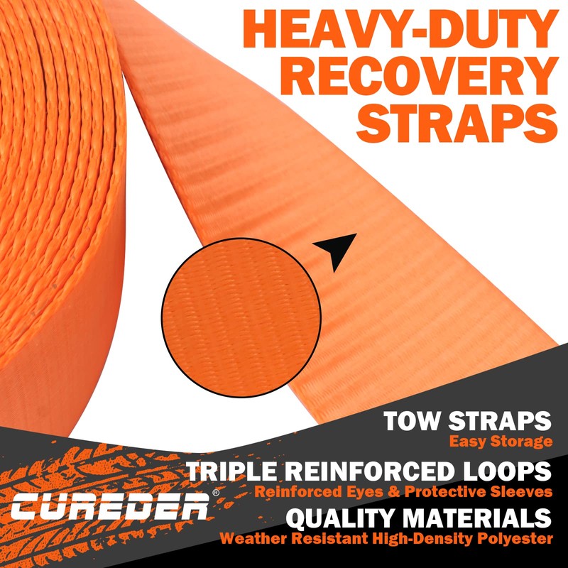 Cureder Tow Strap - 3'' x 30ft Recovery Strap,Lab Tested