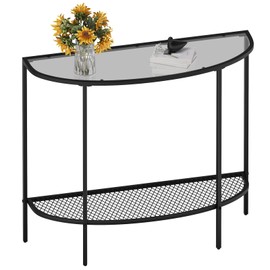 SAYGOER Glass Console Table 2 Tier Half Moon Entryway Table Modern Couch Table Small Entry Way Tables for Living Room Hallway, Easy Assembly, Gray Glass