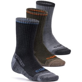 CQR Pack of 3 Men and Women Moisture Wicking Hiking Socks, Outdoor Sports Trekking Crew Socks, Mid Calf Cushioned Socks cq-cq-Heavy Wool 3pairs(tzs78) - Charcoal/Olive/Grey Medium