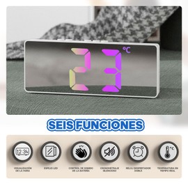 MOGONE Despertador Digital con Pantalla LED en Color, Reloj Digital Escritorio de Control por Voz, Doble Alarma Uso de Dormitorio de Oficina (Negro)