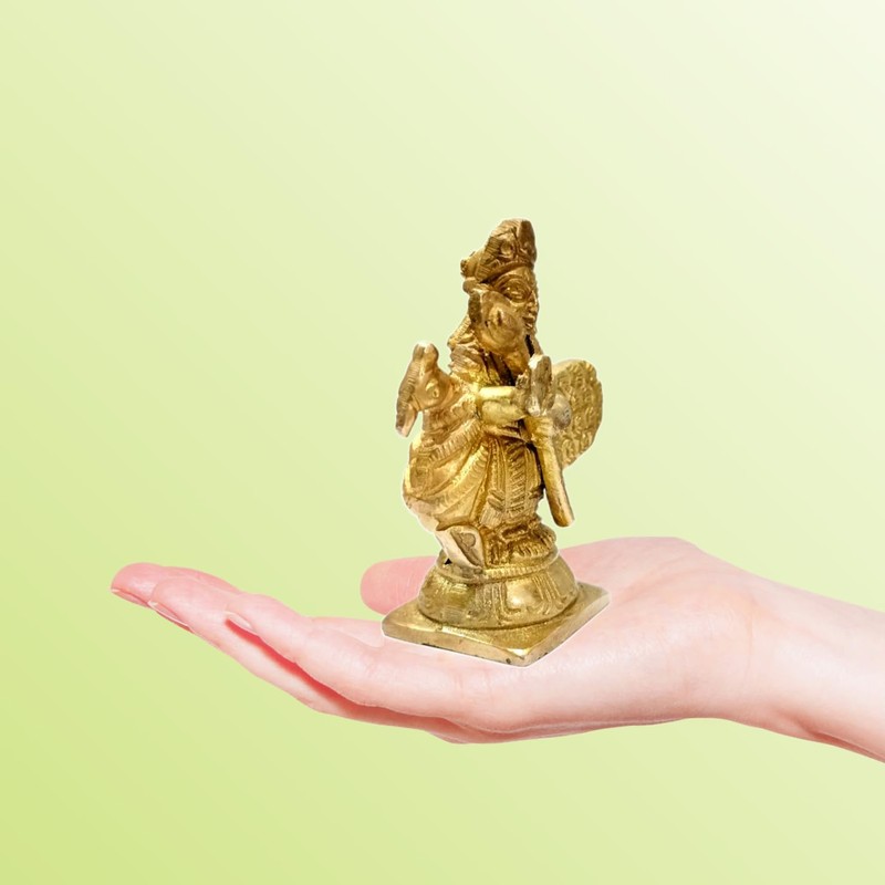athizay Small Brass Kartik Lord Statue with Peacock Virgin Brass