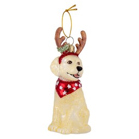 Noble Gems™ Goldendoodle With Antlers Glass Ornament