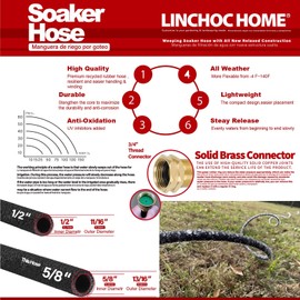 Linchoc Home 50FT 5/8" Heavy-Duty Soaker Hose for Foundation Watering & Gardens,Leak-Free Brass Connectors, Saves 70% Water, All-Weather Recycled Rubber Design ‌
