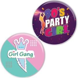 Creanoso 90’s Girls Pinback Buttons (10 Pack) - Fun Classroom Reward Incentives for Students and Children - Stocking Stuffers Party Favors & Giveaways for Boys, Girls, Kids, Teens